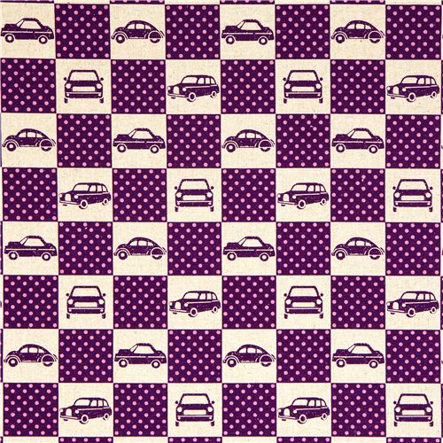 echino canvas designer fabric cars squares purple Japan 2