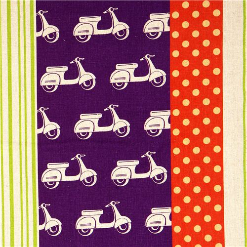 Toile de créateur echino scooters Vespa sur fond violet Tissu