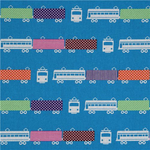 echino canvas designer fabric train blue from Japan 2