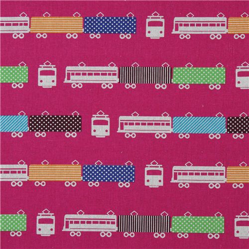 echino Canvas Designer Stoff Train Zug pink aus Japan 2