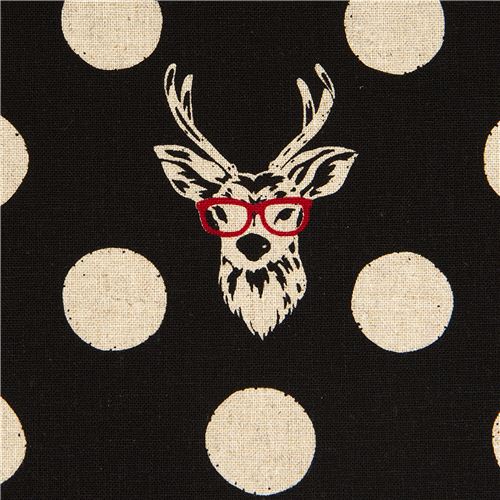 echino canvas fabric Buck stag with glasses black 1