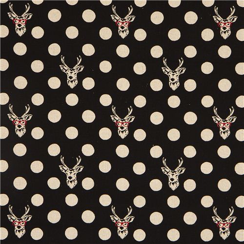 echino canvas fabric Buck stag with glasses black 2