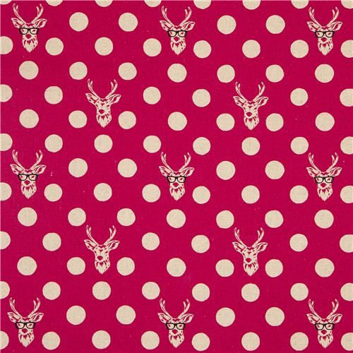 echino canvas fabric Buck stag with glasses pink 2
