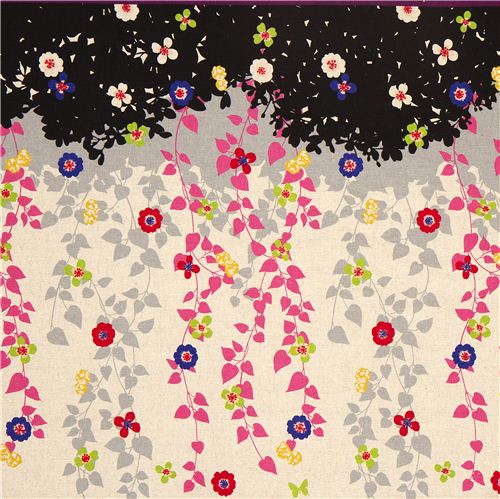 echino Canvas Stoff Wish schwarz Vögel Blumen 2