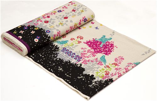 echino Canvas Stoff Wish schwarz Vögel Blumen 4