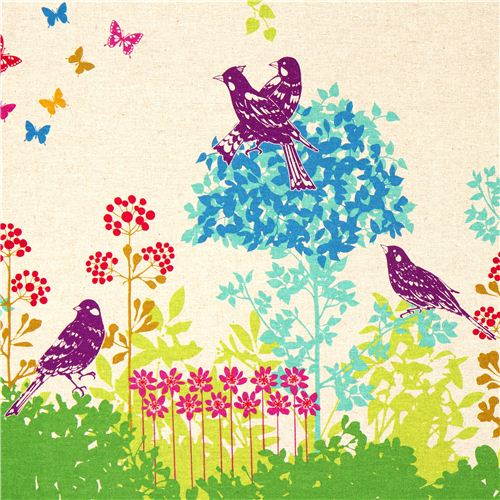 echino canvas fabric Wish green birds flowers 1