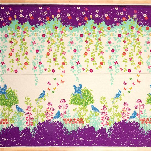echino canvas fabric Wish purple birds flowers 2