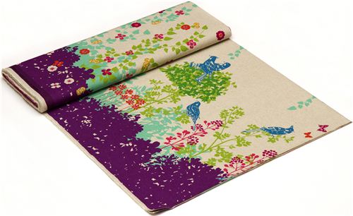 echino canvas fabric Wish purple birds flowers 3