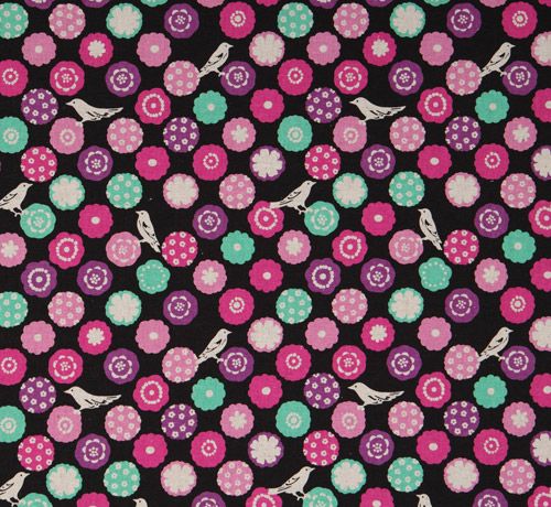 echino canvas fabric birds bonbon black from Japan 2
