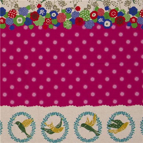 echino canvas fabric birds flap pink from Japan 1