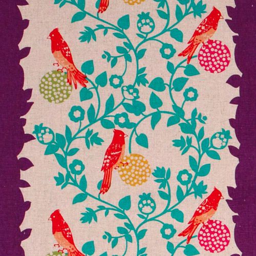 echino canvas fabric birds perch purple du Japon1