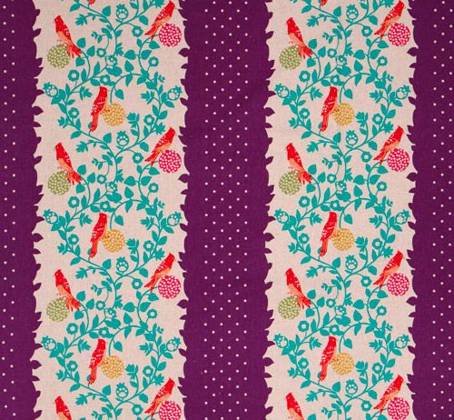 echino canvas fabric birds perch purple du Japon2