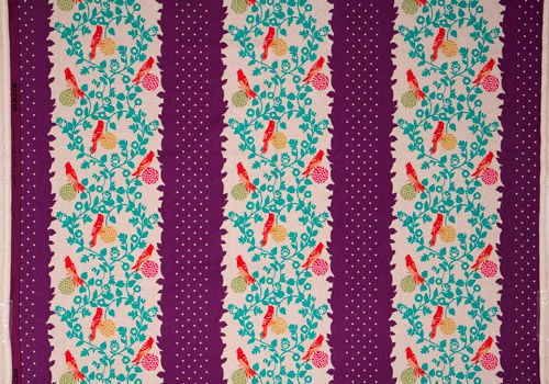 echino canvas fabric birds perch purple du Japon3