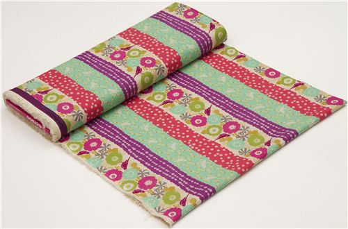 echino canvas fabric birds stripes turquoise dal Giappone3