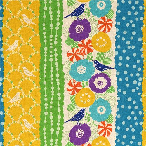echino canvas fabric birds stripes yellow from Japan 1
