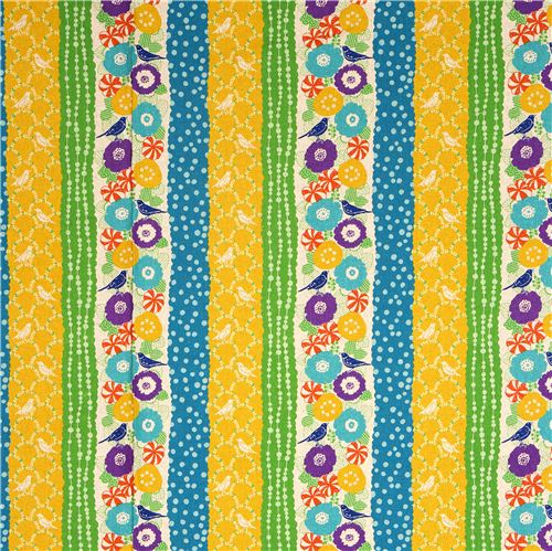 echino canvas fabric birds stripes yellow from Japan 2