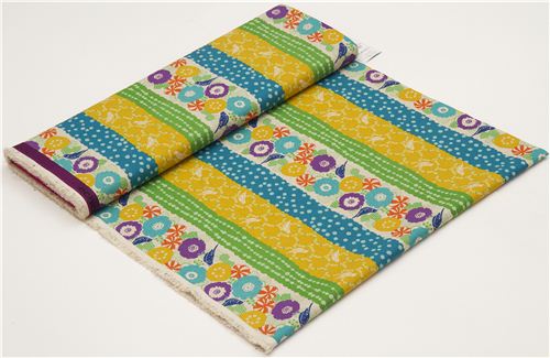 echino canvas fabric birds stripes yellow from Japan 3