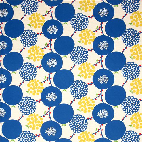 echino canvas fabric blue berries birds from Japan 2
