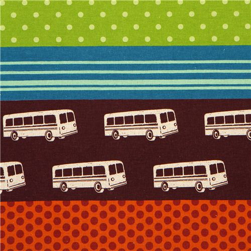 echino canvas fabric bus brown & polka dots from Japan 1
