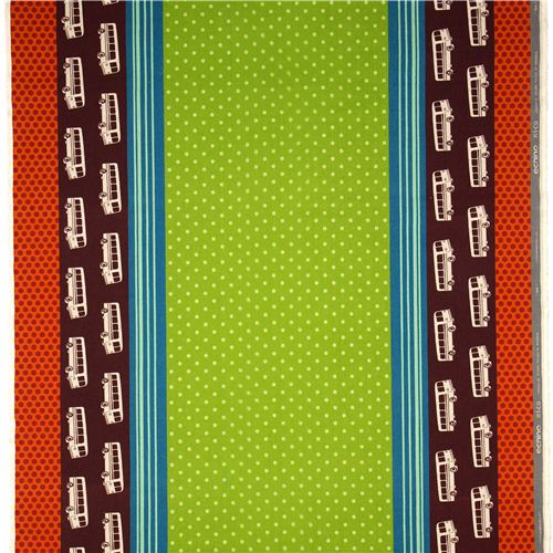 echino canvas fabric bus brown & polka dots from Japan 2