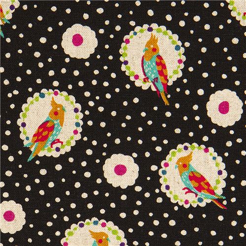 echino canvas fabric cockatiel bird black from Japan 1