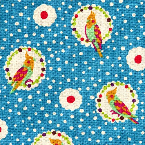echino canvas fabric cockatiel bird blue dal Giappone1
