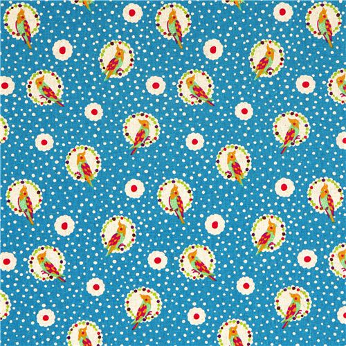 echino canvas fabric cockatiel bird blue dal Giappone2