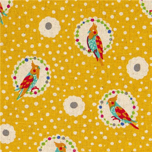echino canvas fabric cockatiel bird yellow du Japon1