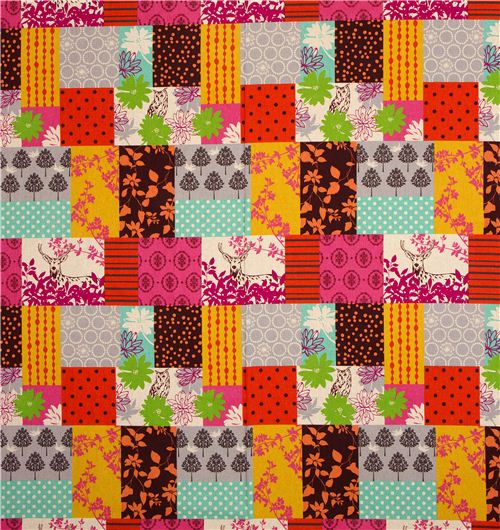 echino canvas fabric forest hart owl rosa 2
