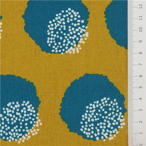echino canvas fabric in mustard yellow with blue-teal spots - modeS4u