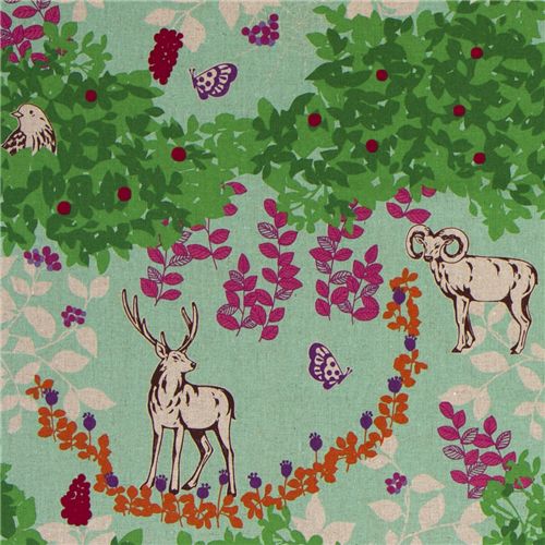 echino Canvas Stoff Hirsch woodland grün aus Japan 1