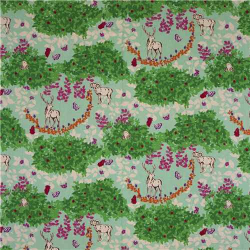 echino Canvas Stoff Hirsch woodland grün aus Japan 2