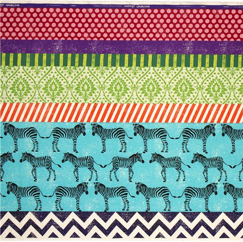 echino canvas fabric turquoise zebras & stripes Japan 3