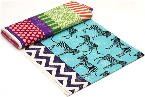 echino canvas fabric turquoise zebras & stripes Japan 4