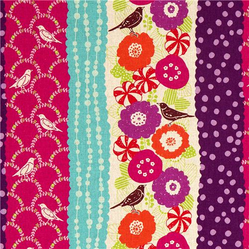 echino laminate fabric Peck birds stripes pink 1