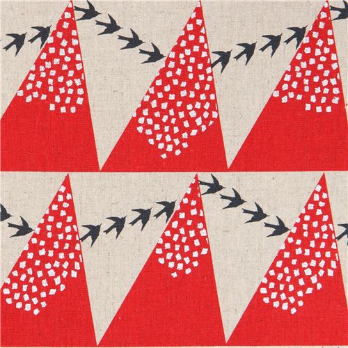 tessuto echino triangoli rossi color neutro decorazioni argentate laminato Tessuto