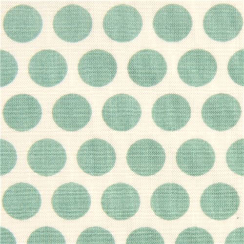ecru birch organic fabric from the USA sea green dots 1