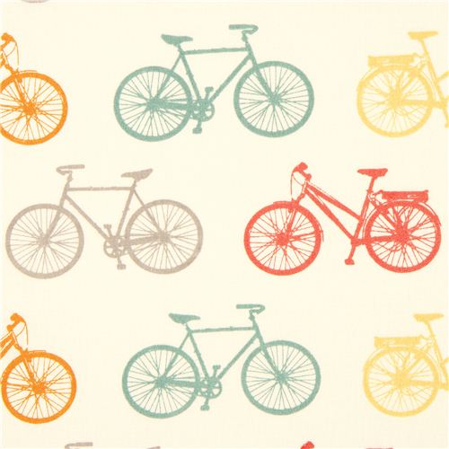 Tela ecológica birch en crudo con bicicletas de colores Tela