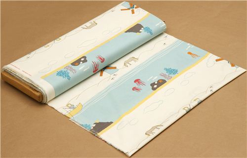 ecru birch organic fabric with sea, boat, children, windmill 3