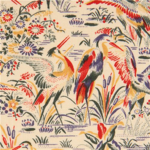 Tissu Timeless Treasures écru avec des grues Tissu
