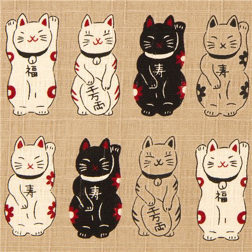 Tessuto écru strutturato Lucky Cats dal Giappone Tessuto