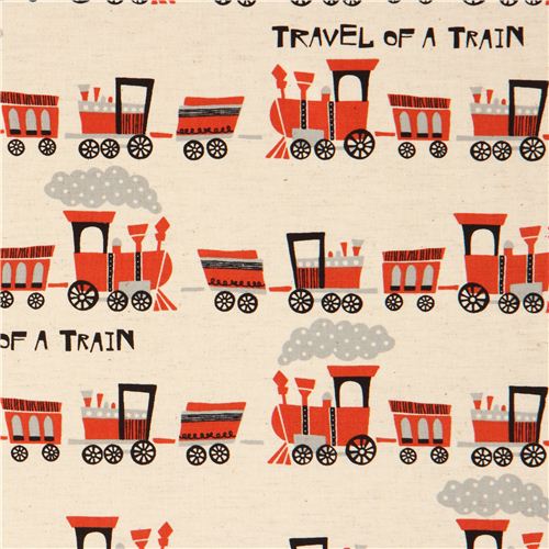 Tela de lienzo crudo trenes de Kokka Tela