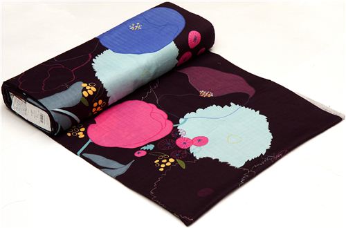 eggplant Kokka gauze fabric with big flowers du Japon3