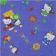 blue Hello Kitty fabric checkered kawaii 1m