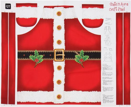 Tissu Quilting Treasures avec le Père Noël, un tablier, des décos or métallique Tissu