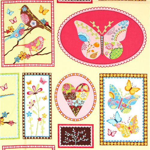 fabric bird butterfly heart rectangular Robert Kaufman 1