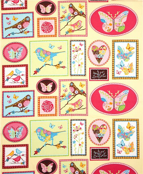 fabric bird butterfly heart rectangular Robert Kaufman 2