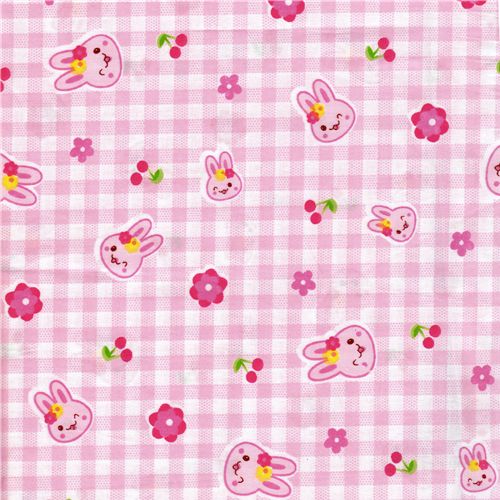 kawaii bunny fabric kawaii cute bunny fabric cherry flower Hasen Stoff Kirschen Blumen