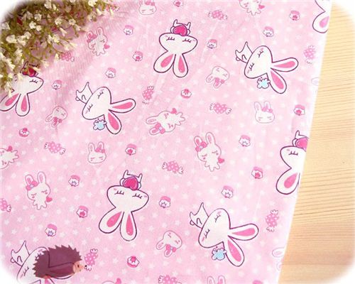 kawaii cute Love Bunny fabric bunnies Hasen Stoff pink cupcake stars Sterne