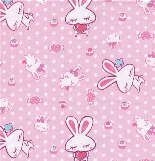 kawaii cute Love Bunny fabric bunnies Hasen Stoff pink cupcake stars Sterne